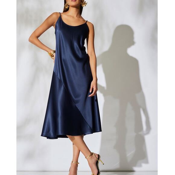 Natori Dresses & Skirts - Natori Slip Dress Satin Dark Blue Glamour Scoop Neck Women XL Minimalist Strappy
